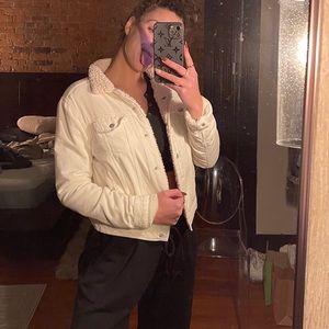 White corduroy/fluffy lined jacket